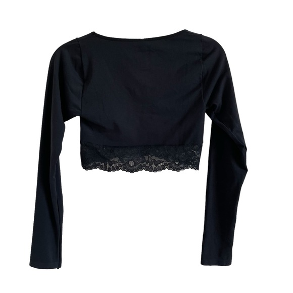 By Anthropologie Lace Trim Cutout Long Sleeve Crop Top Black Size XXS / XS Goth - Picture 3 of 5